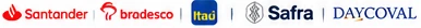 Logotipos Santander, Bradesco, Itaú, Safra e Daycoval, apresentados como referências do mercado